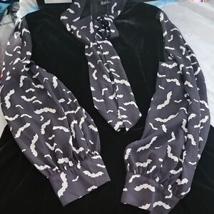 Black Dress with Bat Print Sleeves And Collar